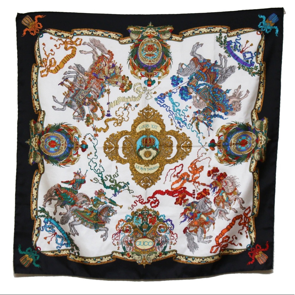 Gucci Multicolor “Le Roy Soleil” Louis XIV Silk Twill Scarf, Vintage